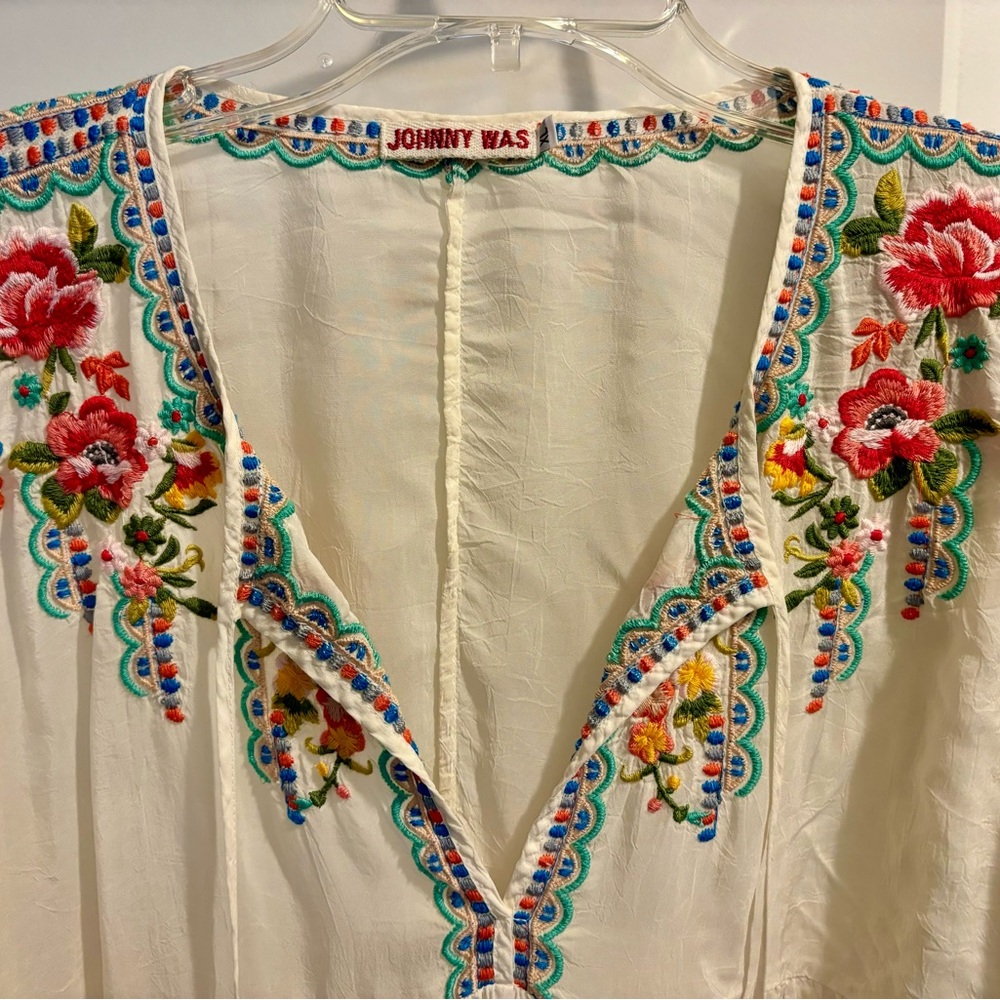Embroidered Johnny Was Floral White Tunic - Picture 2 of 5
